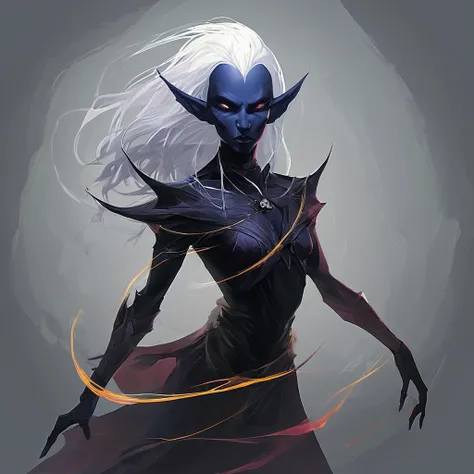 Drow are the Dark Elves of the Underworld - fearless killers who are known for both their spellcasting and fighting ability. Though more frail than humans,they are solid fighters with a great reputation of ruthlessness and precision. Those who cross a dark elf usually meet a swift demise. Drow are tallish elves with indigo skin and white hair,and usually have either red or golden eyes.,masterpiece,long exposure,layered elements,motion photography,stark contrasting color transitions,saturated colors,harmonious color story,illusionism,beautiful details,blackhole energy core,
<lora:artfullydrow__sdxl_v1:1>,