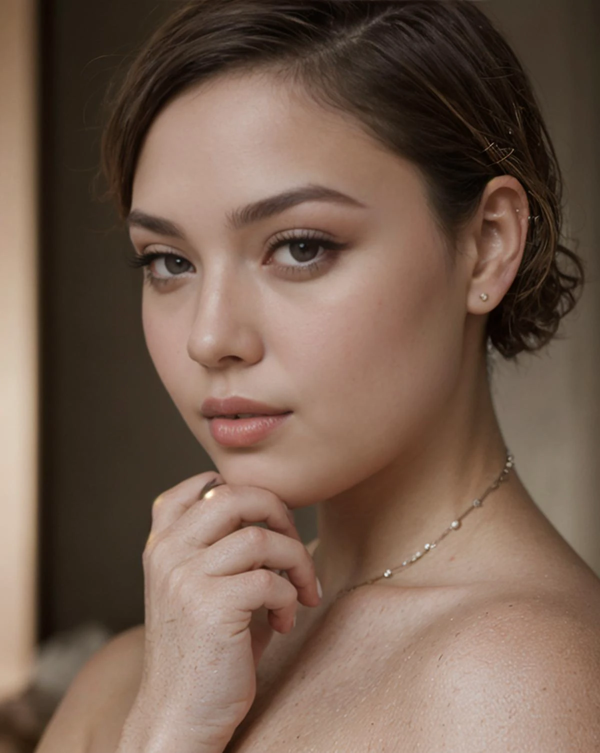 poem, in beauty's tender hands. <lora:hair_length_slider_v1:-3> <lora:weight_slider_v2:1> <lora:detail_slider_v4:1>, RAW photo, (high detailed skin:1.2), 8k uhd, dslr, soft lighting, high quality, film grain, Fujifilm XT3 BREAK,