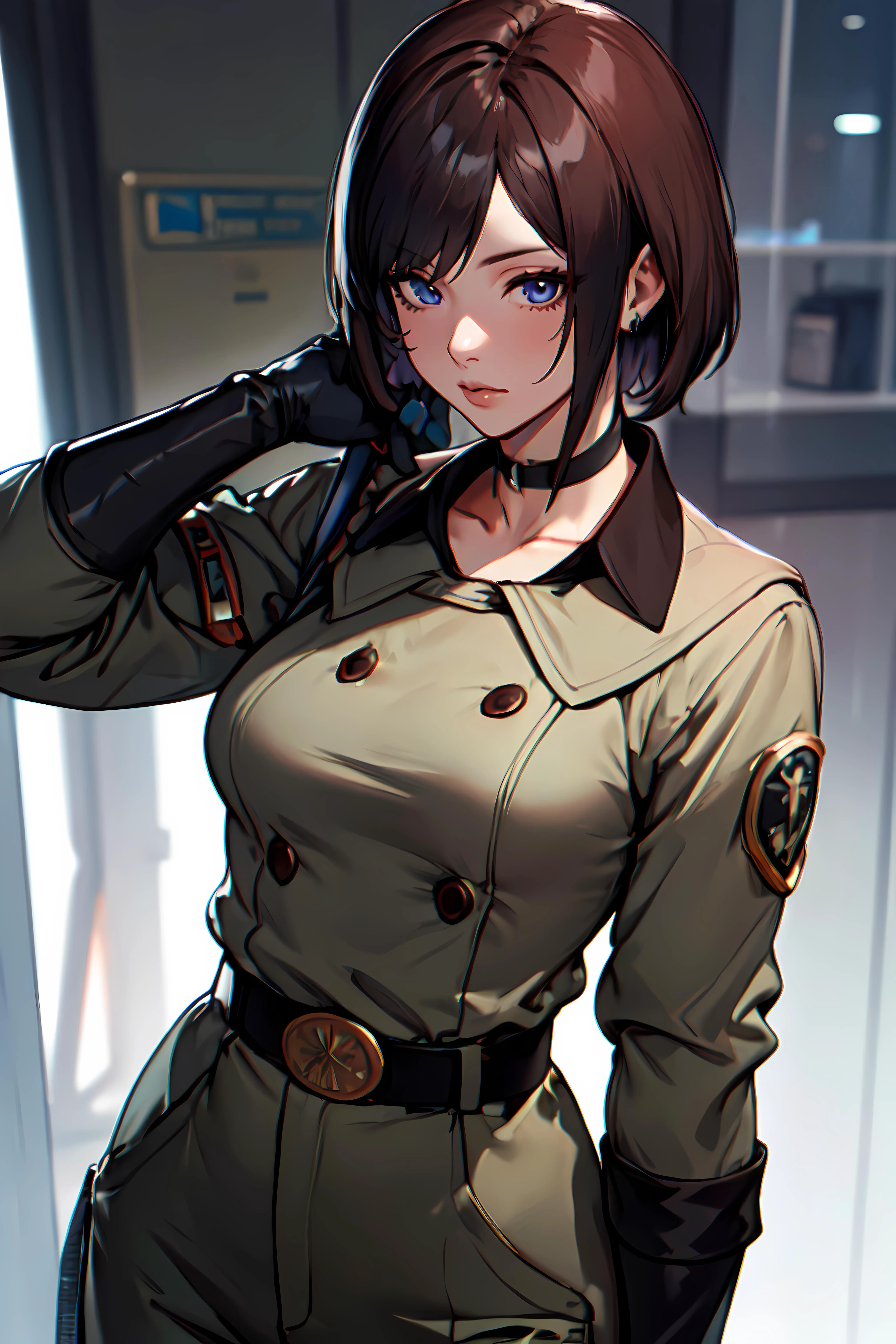 masterpiece,best quality, unreal engine, ultra res, extremely detailed,
1girl,medium breasts, waist,muscular, slender, waist shot,
<lora:Character_WhipMS:0.7> GLOVES, UNIFORM, MILITARY, MILITARY UNIFORM,BELT, CHOKER, PANTS, WHIP
<lora:Style_hews_style:0.5>hews style,<lora:Style_cutesexyrobutts_v2:0.2>CSR STYLE