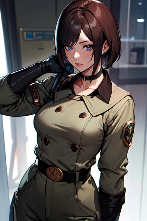 masterpiece,best quality, unreal engine, ultra res, extremely detailed,
1girl,medium breasts, waist,muscular, slender,  waist shot,
 <lora:Character_WhipMS:0.7> GLOVES, UNIFORM, MILITARY, MILITARY UNIFORM,BELT, CHOKER, PANTS, WHIP
<lora:Style_hews_style:0.5>hews style,<lora:Style_cutesexyrobutts_v2:0.2>CSR STYLE