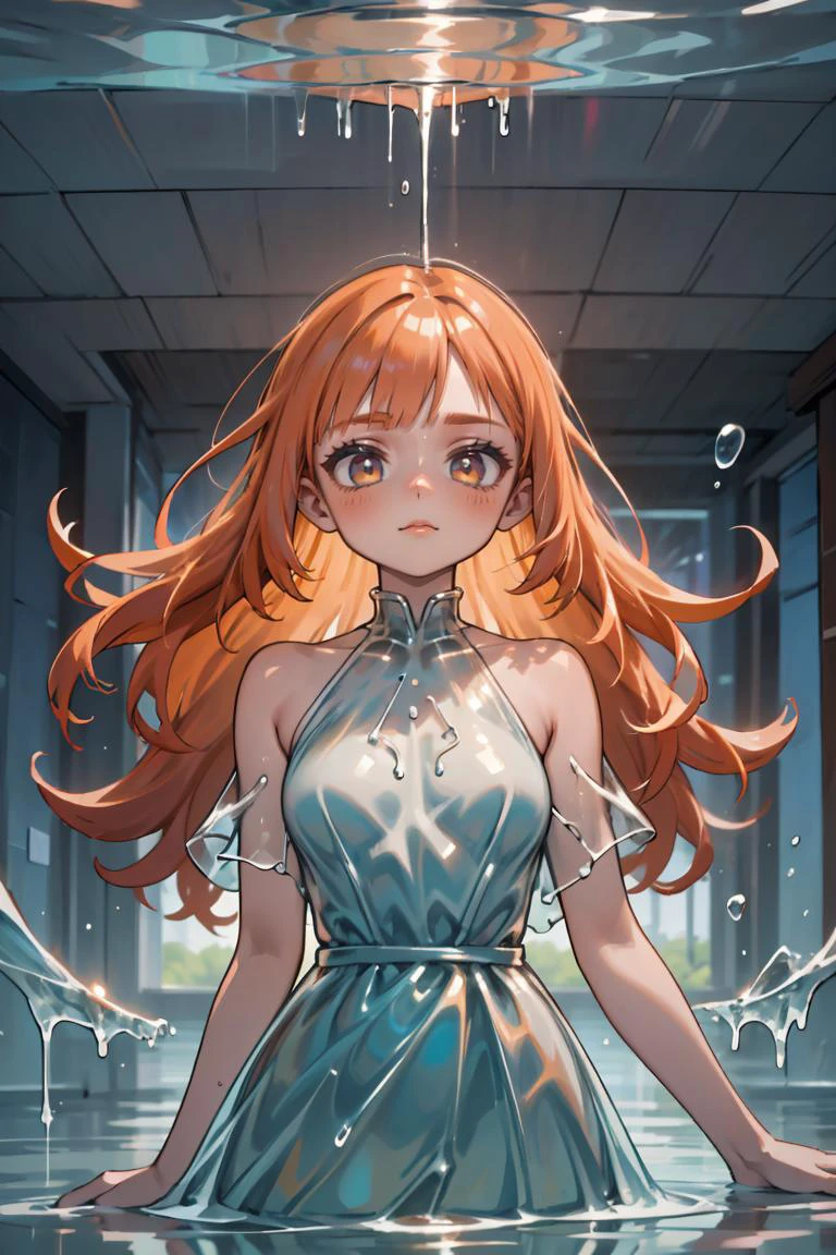 (masterpiece, best quality), 1girl, <lora:water_dress-1.0:1> water dress, long hair, orange hair,