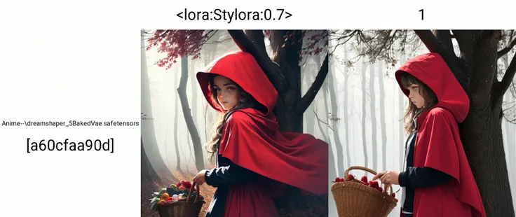 <lora:Stylora:0.7>, In the picture, a young girl wearing a red hooded cape walks through a dark forest. She carries a basket of goodies and looks wary as she passes by a wolf lurking in the trees. This is a scene from "Little Red Riding Hood.", (photo by nikon d800, 50mm zeiss lens), dark theme, soothing tones, muted colors, high contrast, (art, natural skin texture, hyperrealism, soft light, sharp),<lora:add_sharpness:0.6>