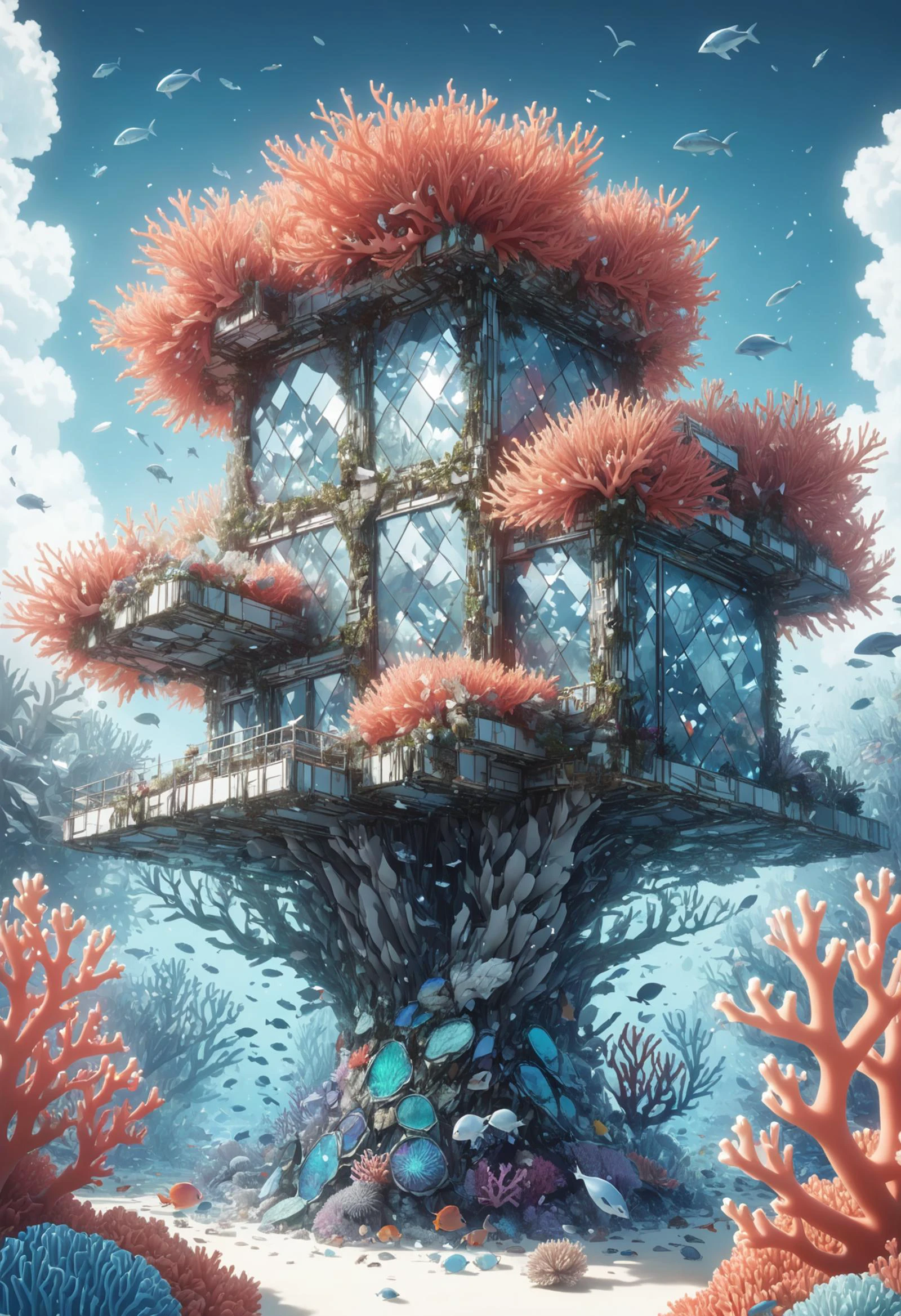 DonMBr0ck3nM1rr0rXL refuge in coral reef biome <lora:DonMBr0ck3nM1rr0rXL:1>