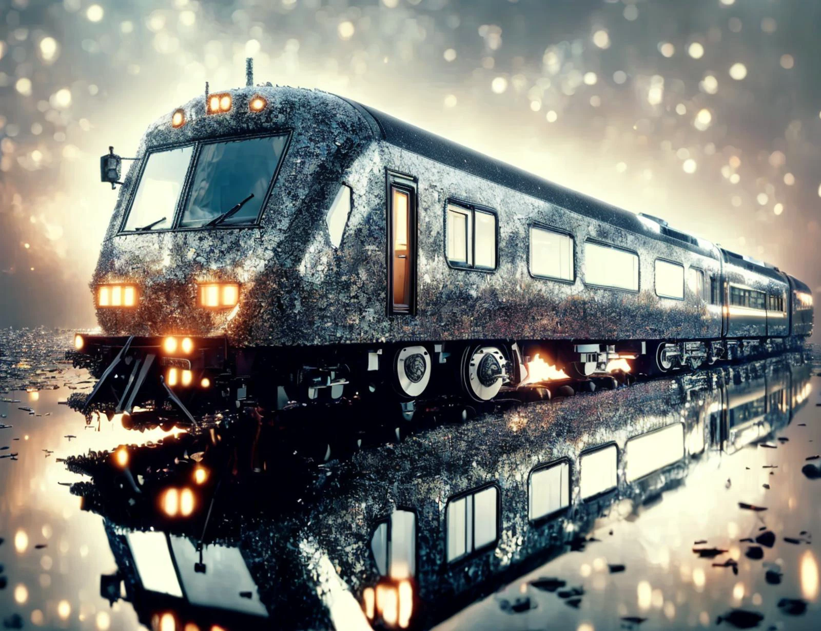 masterpiece, awesome quality, cinematic lighting, detailed, DonMBr0ck3nM1rr0r detachable train architecture suburbia deep,stanchion,venusian evening star <lora:DonMBr0ck3nM1rr0r:1>