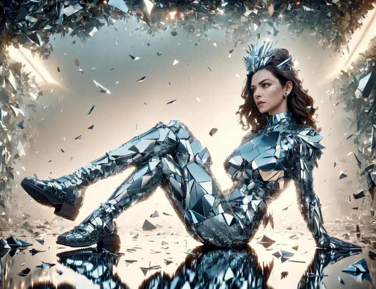 masterpiece, awesome quality, cinematic lighting, detailed, DonMBr0ck3nM1rr0r female interdimensional lawyer, retirement age, statuesque, maori, brown eyes, unusual ears, curved nose, square chin with cleft, toned arms, , dark brown pompadour hair, cry,
sitting cross-legged, attuning to the vastness of the universe.,
wearing carbon-fiber culottes, pastel ar blazer, solar-powered sport sandals, quantum-stitch snapback cap, , displaying bionic limbs or other augmentations. <lora:DonMBr0ck3nM1rr0r:1>