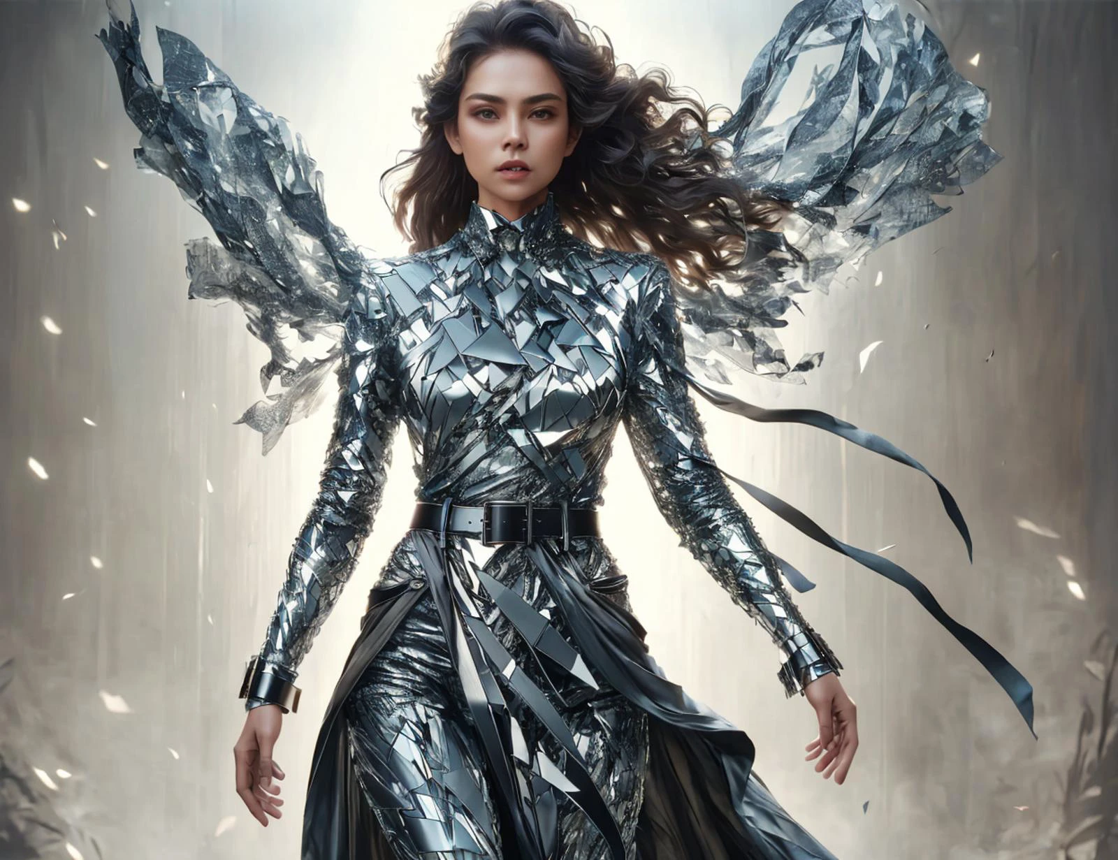 masterpiece, awesome quality, cinematic lighting, detailed, DonMBr0ck3nM1rr0r draped lower body clothing, thermal-regulating mesh, slim fit, natural waist, dark wash,,bow accents,,color blocking,belt included,,front pockets,,stitching details <lora:DonMBr0ck3nM1rr0r:1>