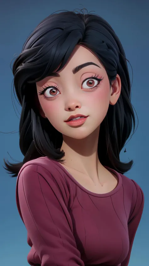 1girl,<lora:saori_ootori_v1:1>, upper body, solo, black hair, brown eyes, big breats, looking at viewer, blue background, brown hair, simple background, closed mouth, upper body, <lora:3DMM_V12:1>