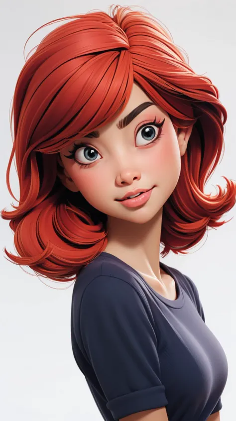 1girl, upper body, solo, red hair, sidetails, black top, looking at viewer, white background, simple background, closed mouth, upper body, <lora:3DMM_V12:1>