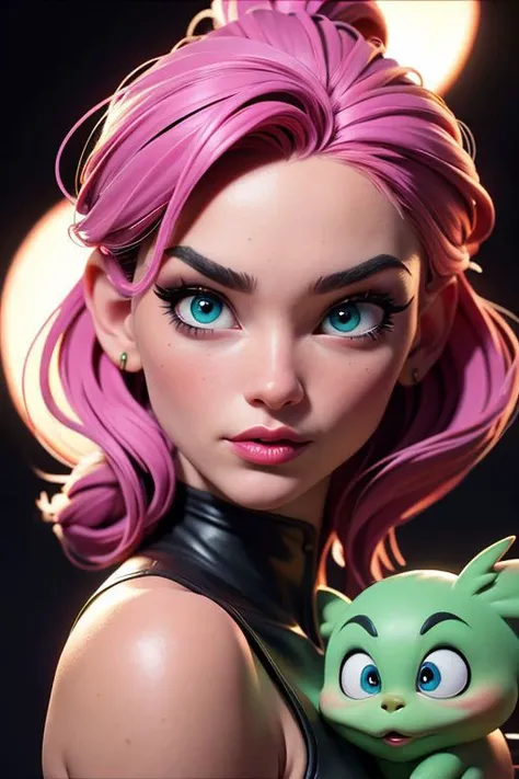 3DMM,MJ3D,(masterpiece, best_quality, ultra-detailed, immaculate:1.3), epic, illustration, render, volumetric lighting, welcoming, Finger Lime entity, see-through gossamer, , in Japan, striped elbow gloves, neon green color scheme, multicolored hair, bombshell hair, rainbow hair, half updo,Blowout Curls, upside-down