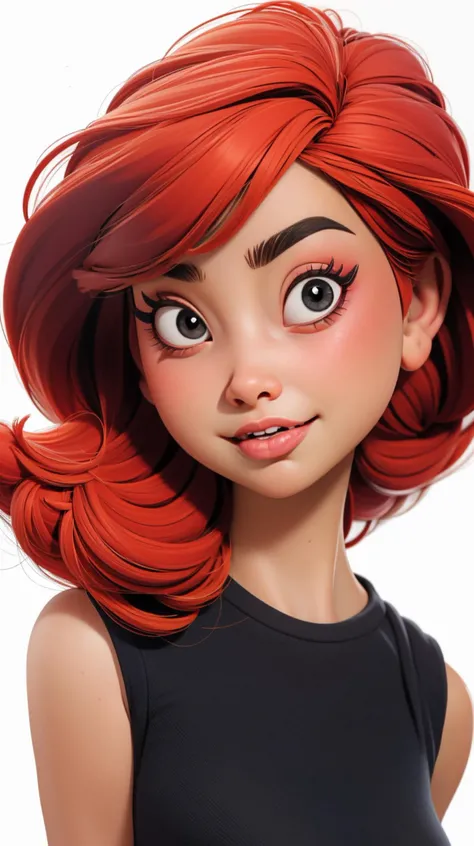 1girl, upper body, solo, red hair, sidetails, black top, looking at viewer, white background, simple background, closed mouth, upper body, <lora:3DMM_V12:1>