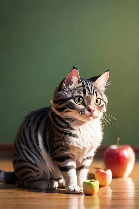 the cat on the apple