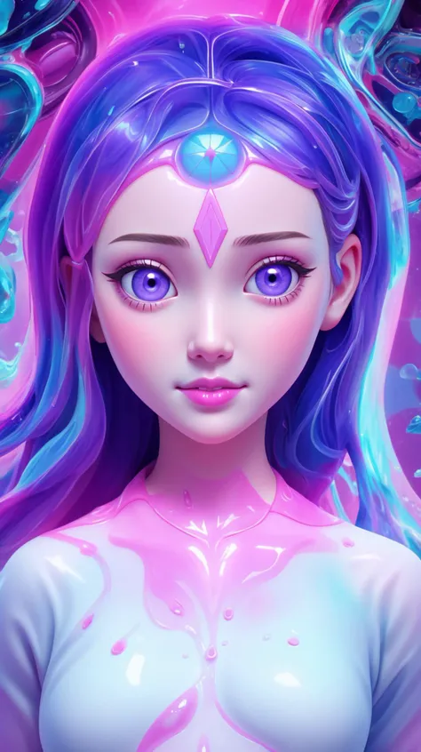 a girl, melting skin, sacred geometry, surreal futurism