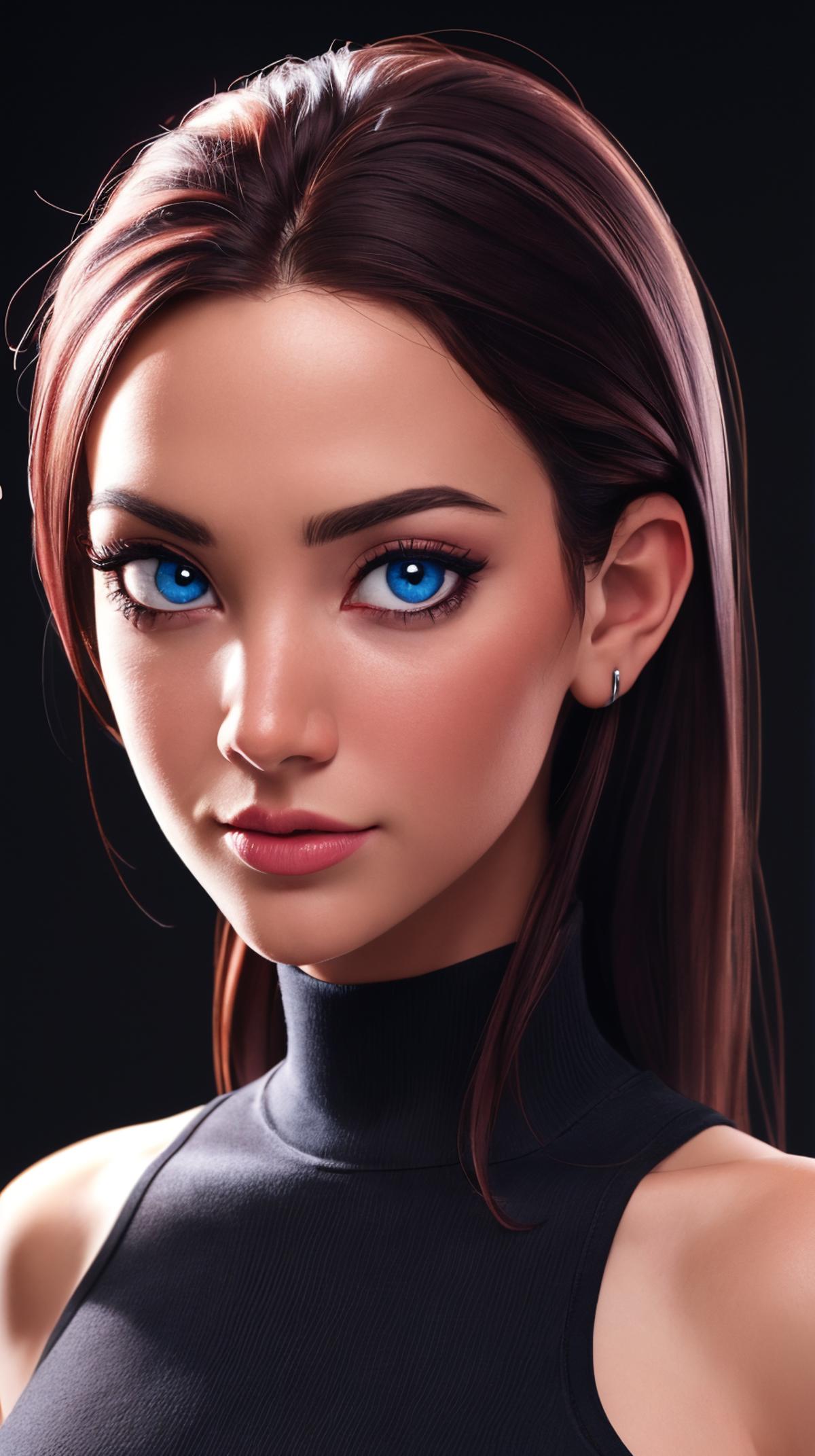 A woman with blue eyes and a black top - SeaArt AI