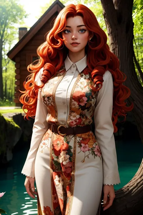 1girl, big hair, curly hair, long hair, long sleeves, looking at viewer, orange hair, red hair, ringlets, shirt, solo, wavy hair, lake, nature, dappled sunlight, flower, tree, cabin,
masterpiece, best quality, intricate details, <lora:backlight_slider_v10:-0.5> <lora:contrast_slider_v10:3> <lora:weight_slider_v2:0.7>