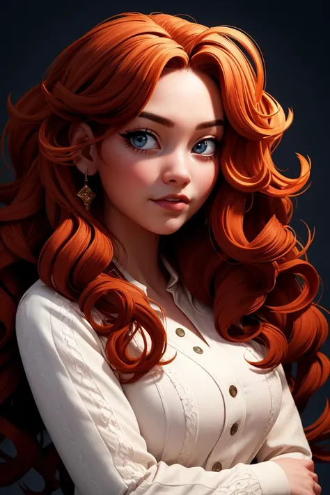 1girl, big hair, curly hair, long hair, long sleeves, looking at viewer, orange hair, red hair, ringlets, shirt, solo, wavy hair
masterpiece, best quality, intricate details, <lora:backlight_slider_v10:-0.5> <lora:contrast_slider_v10:3>      <lora:weight_slider_v2:0.7>