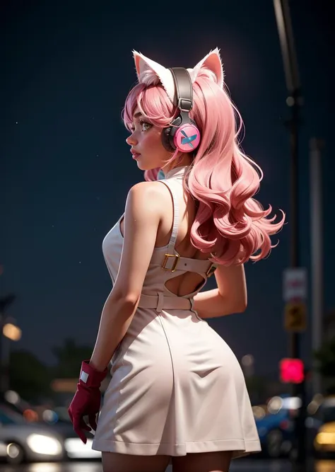 1girl, cat ear headphones, cat ears, dress, gloves, headphones, lips, long hair, pink hair, rain, solo, looking at viewer, bokeh,feet out of frame, from behind, head tilt, arms behind back,
masterpiece, best quality, <lora:epiC35mm:1> epiC35mm <lora:epiCRealismHelper:1>, <lora:contrast_slider_v10:2>
<lora:weight_slider_v2:0.6> <lora:add_sharpness:1.0><lora:add_sharpness:1.0>
