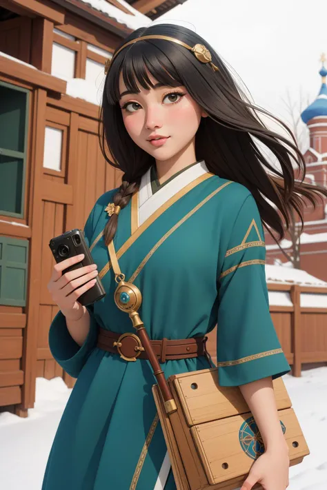 1girl, (art by Edmund Dulac:1.2) and (Pam Hawkes:0.9) , studio Anime, award winning, selfie of a Overgrown Violent ("Mongol invasion and occupation of Russia":1.3) , background is Enchanted nature, Somali city street with Olive, Snowy, shallow depth of field, Relaxed, Neogothic Art, Bloom light, telephoto lens, Mono Color, cosmic energy, halation, wallpaper, dslr