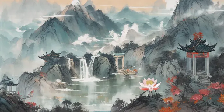 huaniao, [(white background:1.5)::5],chinese style, flowers,((fish)),beautiful detailed water,no humans,surrounded by mountains,mountains,<lora:huaniao:1>
AND huaniao, surrounded by mountains,mountains,smoky,mist rising,waterfall,
AND huaniao, (((building))),no humans,
AND huaniao, waterfall,beautiful detailed water,
AND huaniao, lake water, lotus flowers and leaves, small boats, pine trees, octagonal stone pavilions, arch bridges,