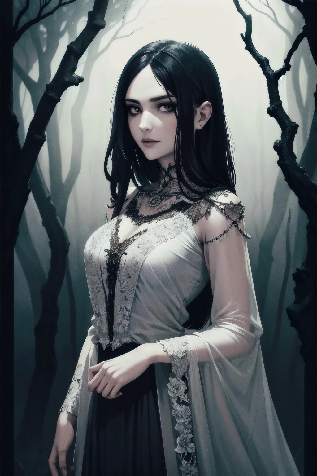 a beautiful vampire walking in the woods. moonlight. overalldetail-detail_++_-_overall_detail . <lora:realistic_quality-realistic_quality_leco_-_v1.0:0.7>