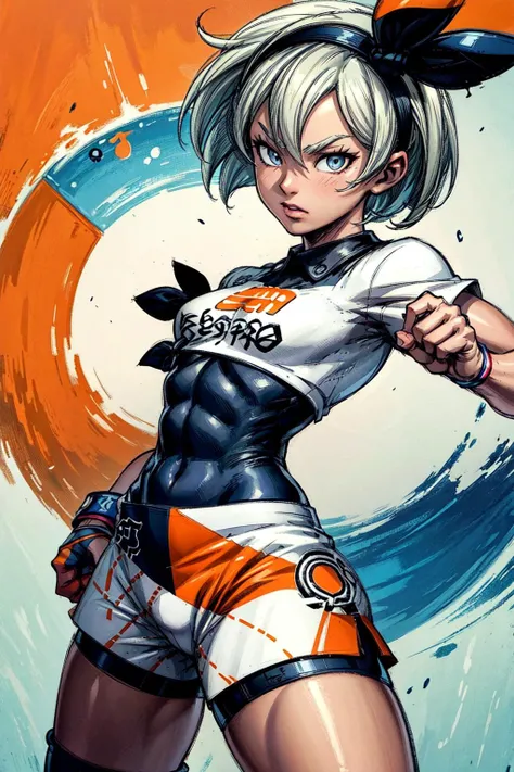 thick outlines, comics, photorealistic, perfect hands, masterpiece:1.2, colorful, fighting dojo, 1 girl, dynamic pose, <lora:Bea:0.9>, bea \(pokemon\), bodysuit, bodysuit under clothes, print shirt, print shorts, small breast, detailed background, detailed face, detailed eyes, <lora:add_detail:0.8>