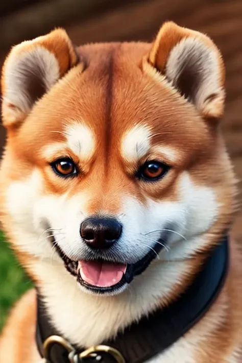 photo realistic, full color, upper body, an armed Shiba dog face samurai,