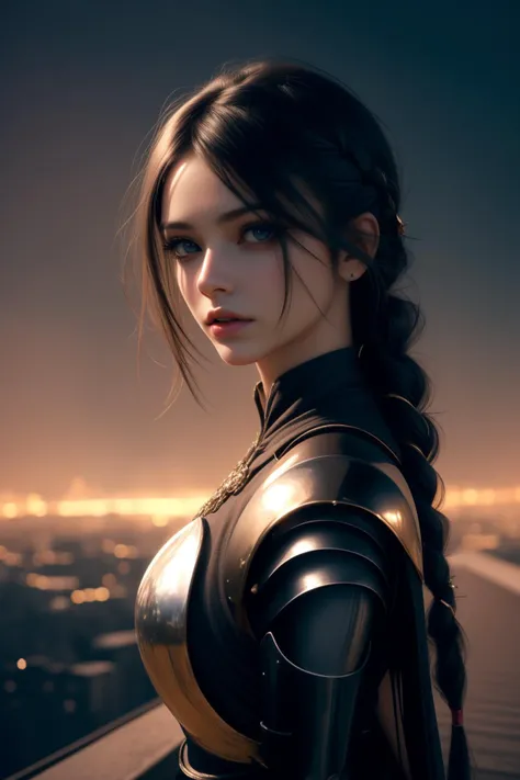 1girl, (dark art by Seb McKinnon:1.2) , dramatic Ikebana of a Golden ratio, Refreshing Narrow tiny Nepalese (Female Knight errant:1.3) , her hair is Romanian and styled as French braid, Amber highlights, complex Otherworldly background, Lazuli cityscape and Oort cloud in background, Smoky Conditions, tilt shift, still, Hopeful, Health Goth Art, cinematic lighting, F/2.8, Monochrome, Kintsugi, deep yellow and dark pink flakes, realistic cozy face, most attractive in the world, Pixabay, Unsplash, feminine