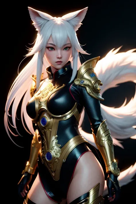 futuristic kitsune girl, smooth, high image quality, volumetric lighting, 8k, ultra realistic, detailed, intricate, ornate, futuristic, cinematic lighting, realistic, focused, extreme details, unreal engine 5, cinematic, masterpiece, art by yoshitaka amano