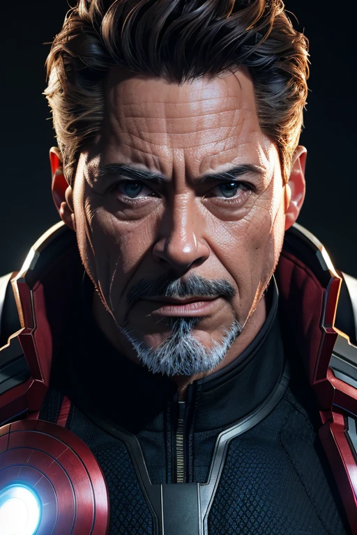 Marvel, Old man Tony Stark, realistically, dynamic lights, old, gray stubble, full shoot, (extremely detailed CG unity 8k wallpaper), trending on ArtStation, trending on CGSociety, High Detail, Sharp focus, dramatic, photorealistic