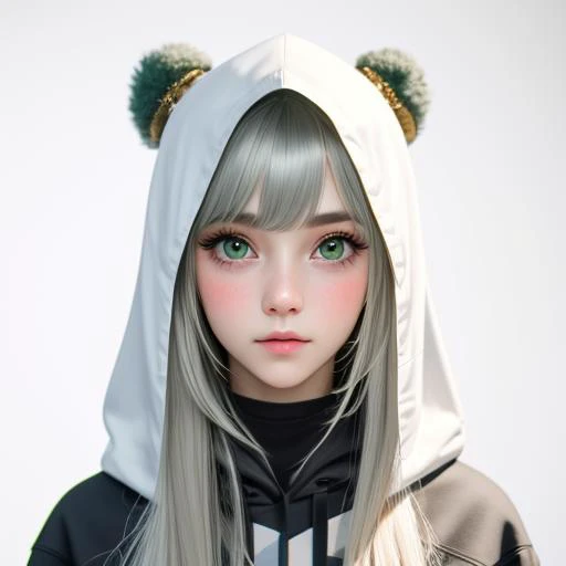 1girl,bangs,black hoodie,blush,closed mouth,clothes writing,drawstring,eyebrows visible through hair,green eyes,grey hair,hair intakes,hair ornament,hood,hood down,hoodie,long hair,looking at viewer,silver hair,simple background,solo,white background,, (masterpiece),best quality,highres,4k,8k,cinematic lighting,amazing quality,amazing shading,soft lighting,(masterpiece),best quality,highres,4k,8k,cinematic lighting,amazing quality,amazing shading,soft lighting,Illustration,analog style,a realistic photo,film grain,(photorealistic:0.6),extremely detailed cg unity 8k wallpaper,masterpiece,best quality,ultra high res,