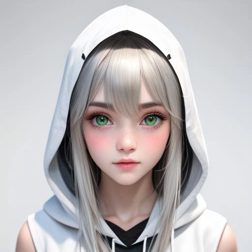 1girl,bangs,black hoodie,blush,closed mouth,clothes writing,drawstring,eyebrows visible through hair,green eyes,grey hair,hair intakes,hair ornament,hood,hood down,hoodie,long hair,looking at viewer,silver hair,simple background,solo,white background,, (masterpiece),best quality,highres,4k,8k,cinematic lighting,amazing quality,amazing shading,soft lighting,(masterpiece),best quality,highres,4k,8k,cinematic lighting,amazing quality,amazing shading,soft lighting,Illustration,analog style,a realistic photo,film grain,(photorealistic:0.6),extremely detailed cg unity 8k wallpaper,masterpiece,best quality,ultra high res,