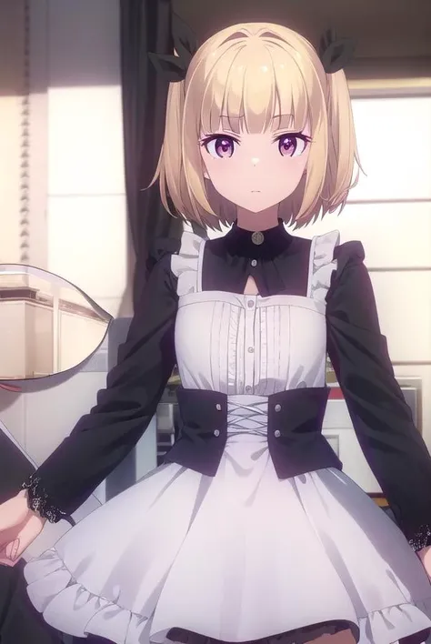 yunijima, <lora:yun ijima s2-lora-nochekaiser:1>,
yun ijima, short hair, blonde hair, (red eyes:1.3), ribbon, hair ribbon, two side up,
BREAK dress, white dress, collar, puffy sleeves, long sleeves, frills,
BREAK indoors, office,
BREAK looking at viewer, (cowboy shot:1.5),
BREAK <lyco:GoodHands-beta2:1>, (masterpiece:1.2), best quality, high resolution, unity 8k wallpaper, (illustration:0.8), (beautiful detailed eyes:1.6), extremely detailed face, perfect lighting, extremely detailed CG, (perfect hands, perfect anatomy),