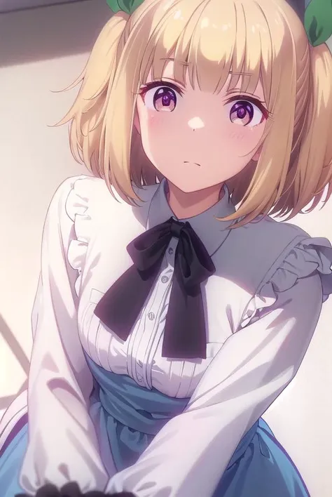 yunijima, <lora:yun ijima s2-lora-nochekaiser:1>,
yun ijima, short hair, blonde hair, (red eyes:1.3), ribbon, hair ribbon, two side up,
BREAK dress, white dress, collar, puffy sleeves, long sleeves, frills,
BREAK indoors, office,
BREAK looking at viewer, (cowboy shot:1.5),
BREAK <lyco:GoodHands-beta2:1>, (masterpiece:1.2), best quality, high resolution, unity 8k wallpaper, (illustration:0.8), (beautiful detailed eyes:1.6), extremely detailed face, perfect lighting, extremely detailed CG, (perfect hands, perfect anatomy),
