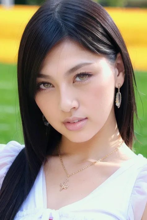 masterpiece,beautiful,extremely detailed,(ultra high res),(8k UHD best quality), (realistic, photo-realistic:1.37), depth_of,field, blurry_background, photo_inset,Dramatic lighting,reference_inset,photo_background,brown_eyes,photorealistic,looking_at_viewer,1girl,shiny skin,detailed skin,(((White blouse))),sunny field,saori<lora:saori hara:1>