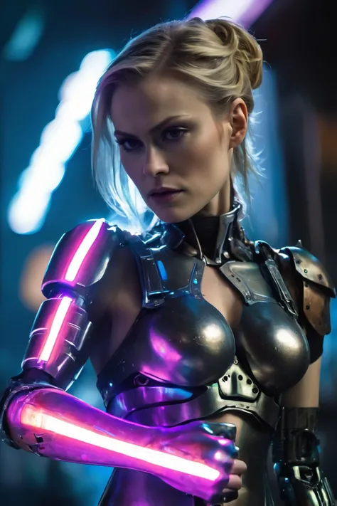 cinematic photo , ( Anna Paquin as cosplaying cyberpunk superheroine sandman) with rusty and damage cybernetic arm, cyberpunk style, dynamic posture , neon light, trending art, trending on artstation, (SteelHeartQuiron character, Sorayama Style, chrome armor),
<lora:sd_xl_base_1.0_quiron_SteelHeart_V2_Lora:0.77>