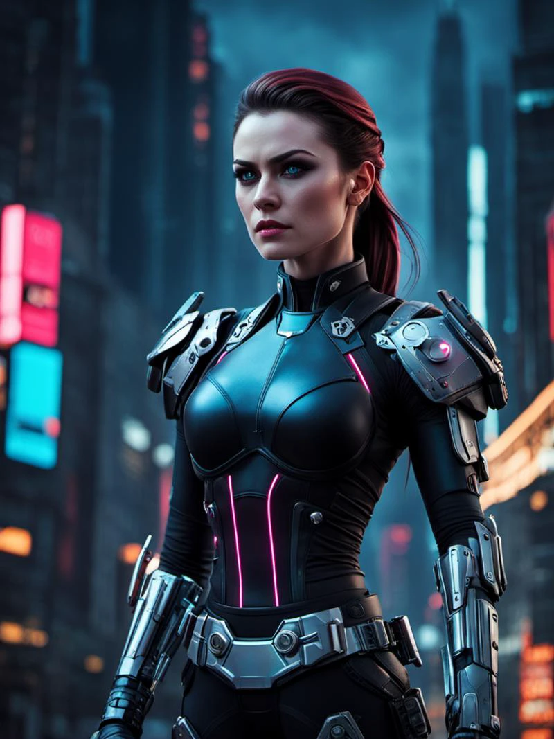 cinematic photo , ( Anna Paquin as cyberpunk rogue from xmen) with rusty and damage cybernetic arm, cyberpunk style, dynamic posture , a planet overrun by advanced robots, neon light, night, super detailed, 8k, high quality, trending art, trending on artstation, (SteelHeartQuiron character, Sorayama Style, chrome armor),
<lora:sd_xl_base_1.0_quiron_SteelHeart_V2_Lora:0.77>