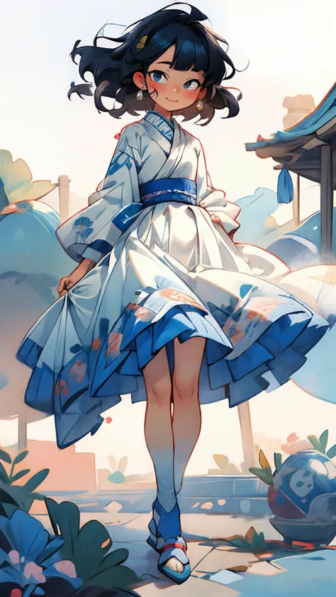 (Realistic),masterpiece,best quality,highest detail,depth of field,aesthetic,looking at viewer,cowboy shot,
1girl,photo of a cute girl,full body,light smile,charming,20yo,Blunt haircut.Hair over one eye,Royal blue hair,white and green tones,Choli,Chiffon,outdoors,Climbing,qinghua,Kimono dress,
<lora:GoodHands-vanilla:1>,<lora:add_detail:1>,<lora:Better light:1>,<lora:qinghua50:0.8>,