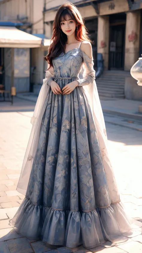 (Realistic),masterpiece,best quality,highest detail,depth of field,aesthetic,looking at viewer,Zoom Shot,
1girl,photo of a cute girl,full body,light smile,charming,20yo,Straight hair.Asymmetrical bangs,Fiery red hair,Denim Blue,Abaya,Sheer,outdoors,Walking,qinghua,Sundress,
<lora:GoodHands-vanilla:1>,<lora:add_detail:1>,<lora:Better light:1>,<lora:qinghua50:0.6>,