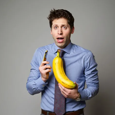 ((ohwx man)) businessman seriously using a banana as a phone, product ad, studio lighting  <lora:altman_lora_sdxl-000006:1>