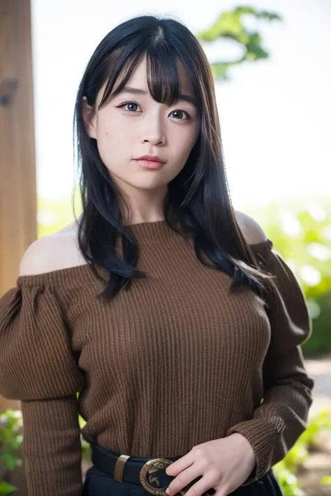 1girl, (wearing a off-the-shoulder clothes:1.4),(RAW photo, best quality), (realistic, photo-realistic:1.4), masterpiece, an extremely delicate and beautiful, extremely detailed, 2k wallpaper, Amazing, finely detail, extremely detailed CG unity 8k wallpaper, ultra-detailed, highres, soft light, beautiful detailed girl, extremely detailed eyes and face, beautiful detailed nose, beautiful detailed eyes,cinematic lighting,(young girl:1.4),(in the garden:1.4),perfect anatomy,slender body,smiling,(cowboy shot:1.4),(close up:0.0),(look at viewer),(front view:1.4),cinematic angle,(cleavage:1.2),(wavy long hair:1.4),(brown eyes:1.6), <lora:matsuuraayu_lora-02:0.8>