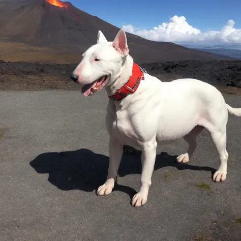 highest quality, high resolution sharp textures, high definition,
white dog on a volcanic mountain with lava trails, 
<lora:BullTerrier:0.8> bullterrier