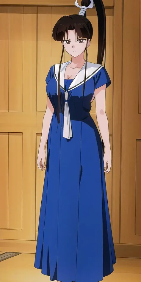 <lora:TendouNatsume:0.7>, TendouNatsume, standing, solo, NatsumeBlueDress, high_ponytail, large_breasts, masterpiece, best quality, detailed face, detailed eyes, highres,