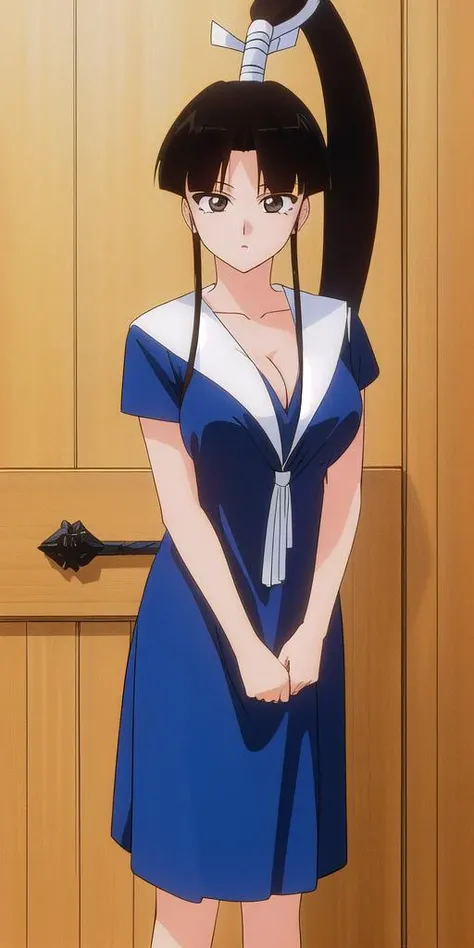 <lora:TendouNatsume:0.7>, TendouNatsume, standing, solo, NatsumeBlueDress, high_ponytail, large_breasts, masterpiece, best quality, detailed face, detailed eyes, highres,