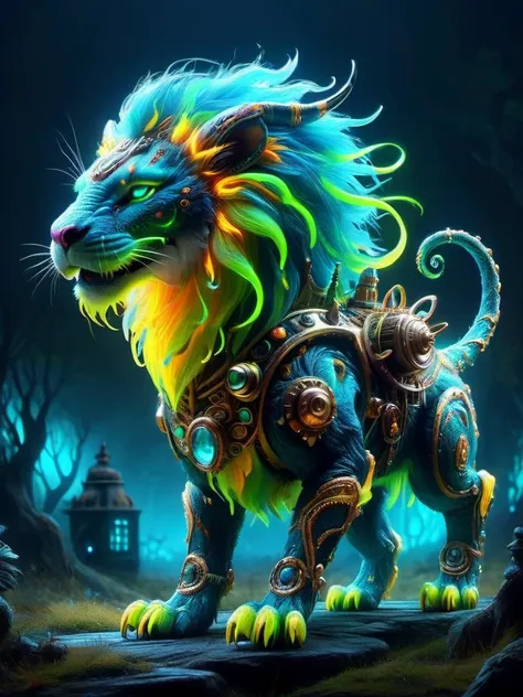 cute ais-nnsplsh chimera with fearsome roar in wonderland, magical, whimsical, fantasy art concept, steampunk, intricate details, best quality, masterpiece, ultra sharp, realism <lora:Neon_Splash:0.8>