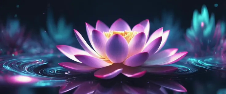 an abstract depiction of lotus surrounded by dark energy as a fluid fractal image
anime, cartoon, octane render, Prism Effects Tilt-Shift Blur and Glitch Effect and Duotone Effect , ,