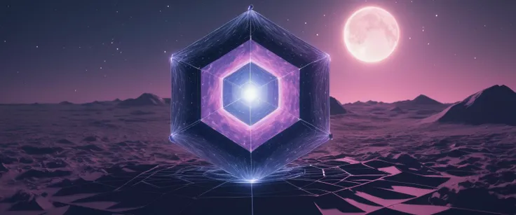 there is a arcana based shimmer behind the fabric of time, while a Heptagon  finds its placer on the holographic layer of Hawking-Penrose Singularity Theorems  ,  in front of a in the sky is full moon and coronal flares , background, stable diffusion, 
anime, octane render,