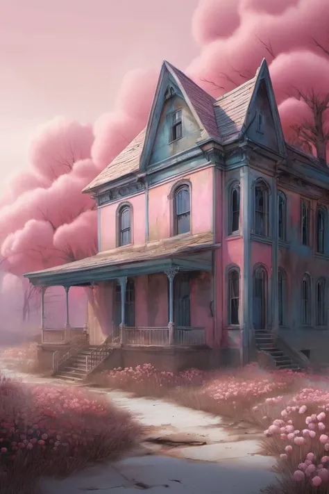 breathtaking concept art hyperrealistic watercolor painting line art drawing ((An abandoned asylum with broken windows, dark corridors, and eerie echoes. Asylum whites, haunting blues, and unsettling shadows. Haunting and abandoned.), (scenic enviroment ((A landscape with a pink atmosphere that scatters the light in different hues, creating a colorful and whimsical environment. The flora is fantastical and whimsical, such as cotton candy clouds, rainbow flowers, and candy cane trees. The geology is mostly soft and sweet, with marshmallows, chocolate, and jelly. The mood is playful and fun.):1.3))), <lora:SDXLFaeTastic2400:0.7>, <lora:xl_more_art-full_v1:0.7>, <lora:RMSDXL_Creative:0.7>,(by Artist Kelly McKernan:1.3),(by Artist Kadir Nelson:1.3) . professional, sleek, modern, minimalist, graphic, line art, vector graphics . vibrant, beautiful, painterly, detailed, textural, artistic . photorealistic, extreme detail, lifelike, crisp, precise,blurry . digital artwork, illustrative, painterly, matte painting, highly detailed . award-winning, professional, highly detailed