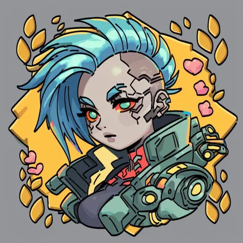 score_9, score_8_up, score_7_up, score_6_up, score_5_up, 1girl, chibiIcon, <lora:hadesChibiIconsPony:1>,  cyberpunk, android, 1girl with neon cybernetics, mohawk