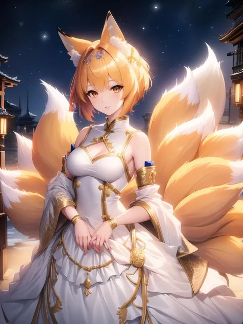 8k, solo beautiful (kyuubi no kitsune) 1girl, <lora:kyuubi_no_kitsune-1.0:1>,
(gold hair Pixie Cut),
(wedding dress)
(Taxidermy workshop),
handheld shot,
standing with arms crossed,
nervous