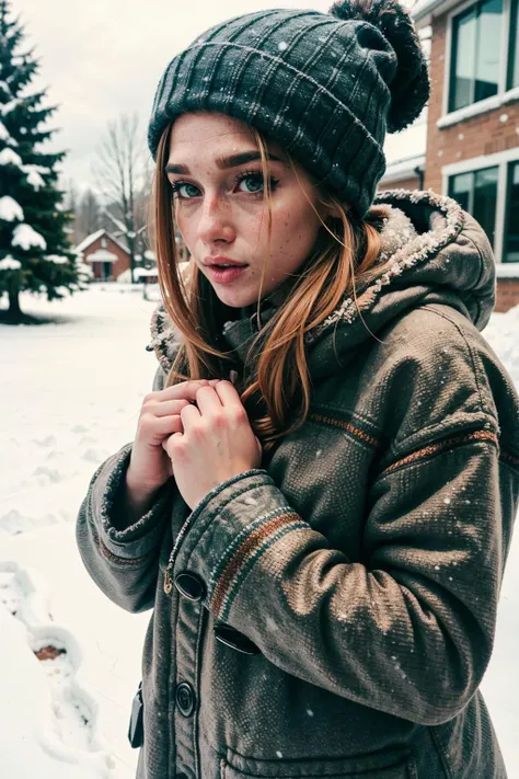 soularouge, a woman, (freckles:0.4), wearing winter clothes, snow <lora:soularouge2:0.8>