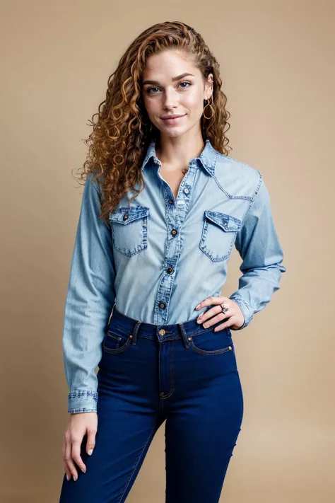 soularouge, a woman, (freckles:0.4), wearing shirt and jeans <lora:soularouge2:0.7>